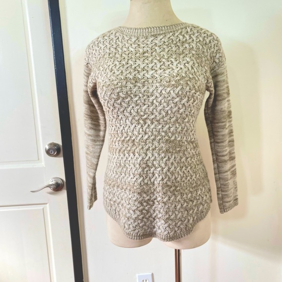 It’s our time Knit Sweater in Taupe with waffle Patterns, "Taupe Lines" - Picture 2 of 6